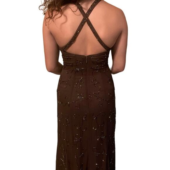 Vintage Creative Creations Dress 4 Brown Silk Crossback Long Sleeveless Formal - Picture 2 of 6